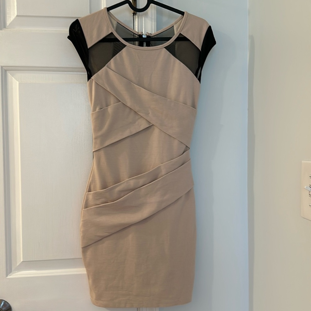 Laces Back with Silver Zipper Formal Dress in Tan and Black